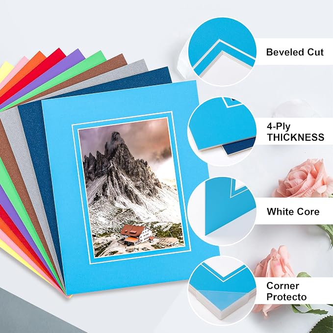 HOTUO 10 Pack Acid Free Colorful Picture Frame Mats, Pre-Cut 8x10 Picture Mats - Image 4
