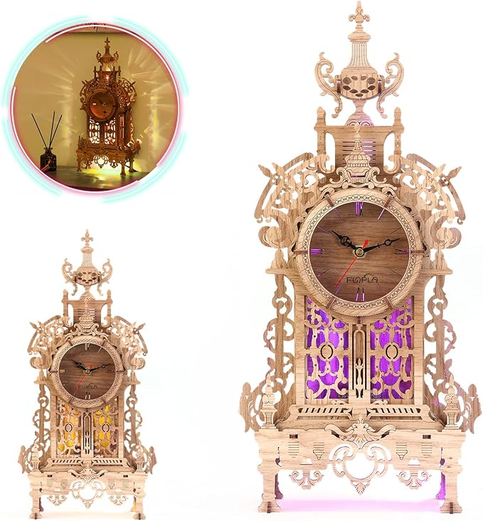 3D Wood Puzzle LED Tower Clock, 3D Puzzle Building Desktop Clock Model DIY - Image 2