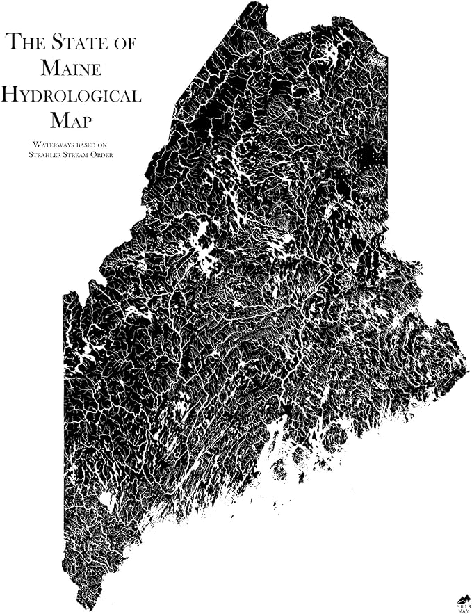 Muir Way Hydrological River Map of Maine by MuirWay