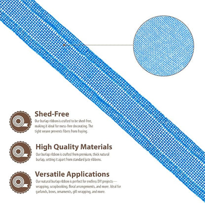 Mandala Crafts Sky Blue Burlap Ribbon 1 Inch Wide Jute Ribbons - Image 3