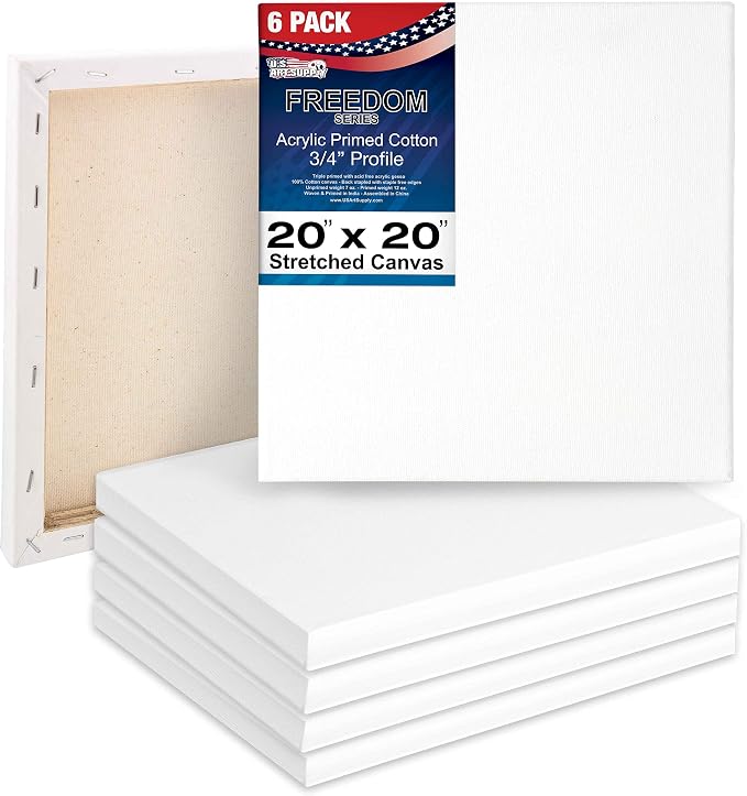 U.S. Art Supply 20 x 20 inch Stretched Canvas 12-Ounce Triple Primed, 100% by USArtSupply