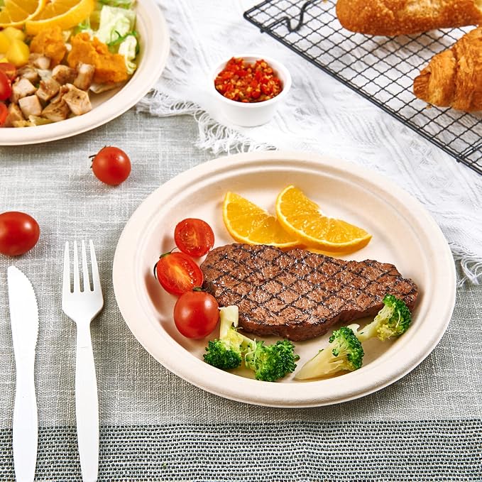 Vplus 500 Pack Paper Plates 9 inch 100% Compostable, Heavy-Duty Disposable - Image 5