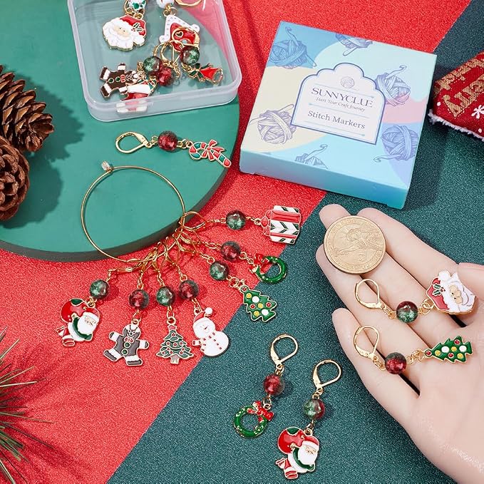SUNNYCLUE 1 Box 24Pcs 12 Style Christmas Crochet Stitch Markers Stitch Marker - Image 4