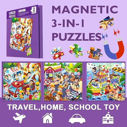 Magnetic Puzzles for Kids Ages 4-8, 3 in 1 Toddlers Cartoon Magnet Jigsaw - Image 3