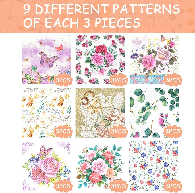 Decoupage Napkins Assorted Floral 27 Pack 9 Styles - Image 3