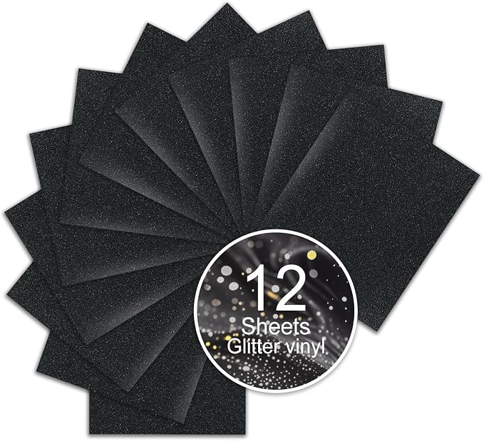 Black Glitter Heat Transfer Vinyl, Washable Glitter HTV, Compatible by Unknown