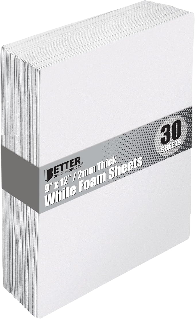 Better Office Products White EVA Foam Sheets, 30 Pack, 2mm Thick, 9 x 12 Inch by BetterOfficeProducts