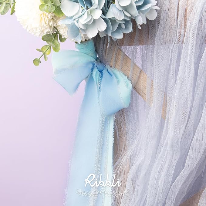 Ribbli Chiffon Ribbon 1.5 inch x 30 Yard Handmade Silk Ribbon, Light Blue/Baby - Image 5