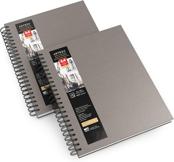 ARTEZA Watercolor Sketchbook 2-Pack, 9x12 Inches – 64 Pages Each, Spiral-Bound by ARTEZA