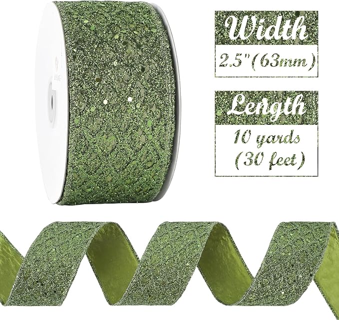 HUIHUANG Moss Green Wired Ribbon - Image 3