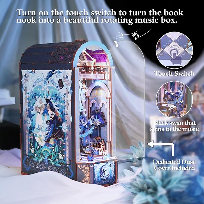 Tonecheer DIY Book Nook Kit for Adults, 3D Wooden Puzzle Music Box Bookend - Image 3