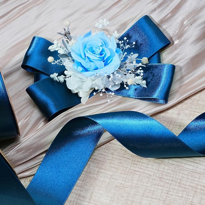 LaRibbons Navy Satin Ribbon 1 1/2 Inch 50 Yards Luxury Double Faced Blue Silk - Image 2