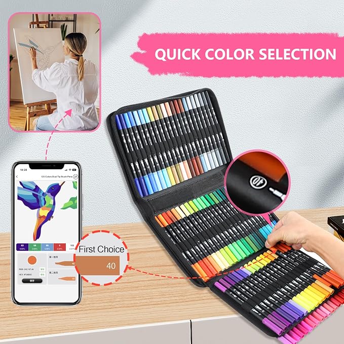 80 Colors Numbered Dual Tip Brush Pens - Image 3