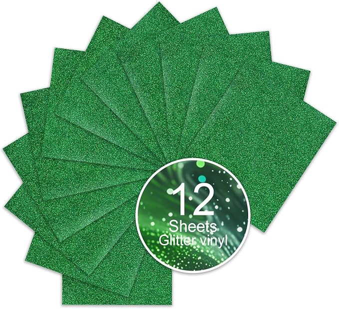 Green Glitter HTV Sparkly Heat Transfer Vinyl – 12 Pcs 12x10Inch Iron-On Vinyl by Unknown