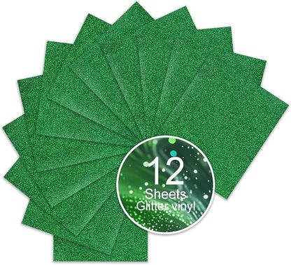 Green Glitter HTV Sparkly Heat Transfer Vinyl – 12 Pcs 12x10Inch Iron-On Vinyl by Unknown