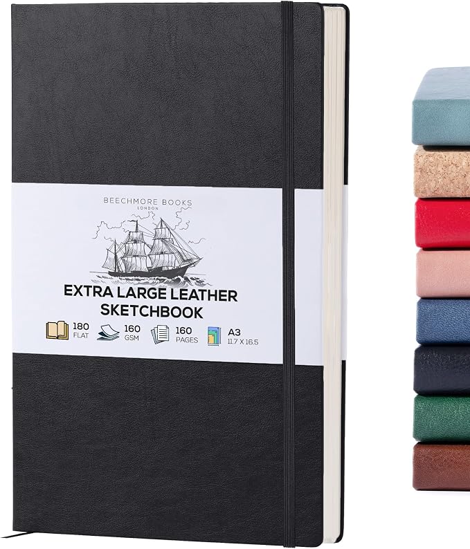 Beechmore Books A3 Sketchbook – 11.7x16.5 Premium Vegan Leather Bound Extra by BeechmoreBooks