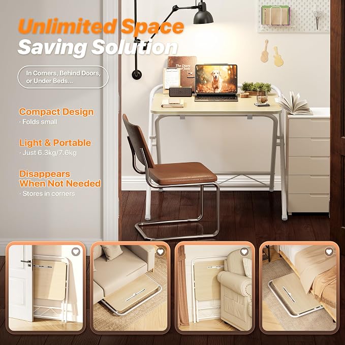 Huuger Folding Desk with 3-Level Adjustable Height and Tablet Slot, 24 Inch - Image 5
