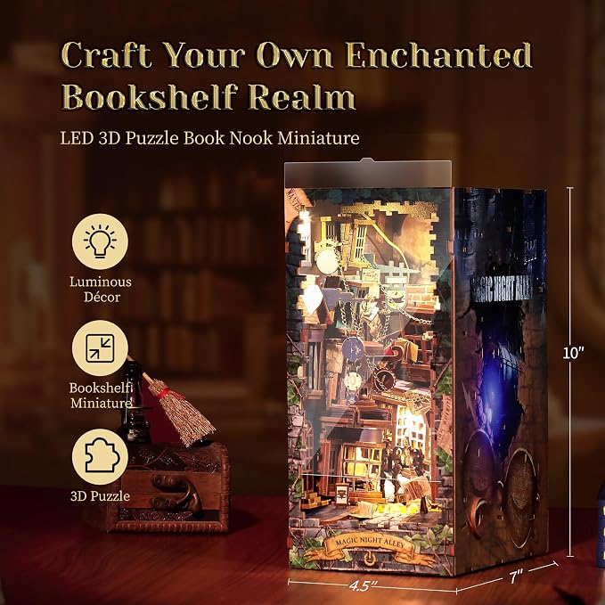 3D Wood Puzzle Book Nook Kit, DIY Magical Miniature Dollhouse - Image 2