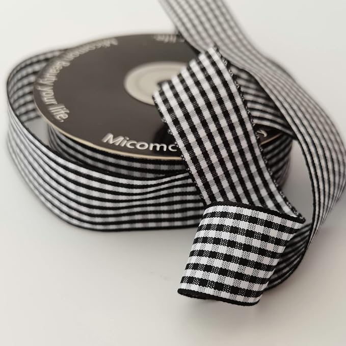 1 Inch Black and White Woven Edge Gingham Ribbon 25 Yards Each Roll 100% - Image 6