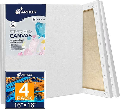 Stretched Canvases for Painting 16x16 Inch 4-Pack, 10 oz Triple Primed by Artkey