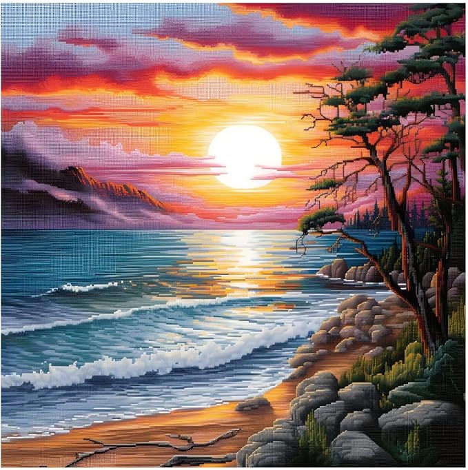 Xinpinzhou Seaside Landscape 11ct Cross Stitch Kits, 11 CT Funny Pre Printed by Unknown