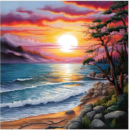 Xinpinzhou Seaside Landscape 11ct Cross Stitch Kits, 11 CT Funny Pre Printed by Unknown