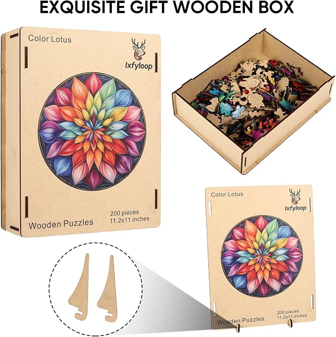 Wooden Puzzles for Adults, Mandala Wooden Jigsaw Puzzles 200 Pieces, Unique - Image 7