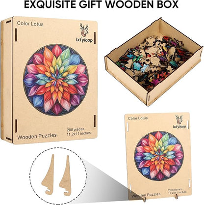 Wooden Puzzles for Adults, Mandala Wooden Jigsaw Puzzles 200 Pieces, Unique - Image 7