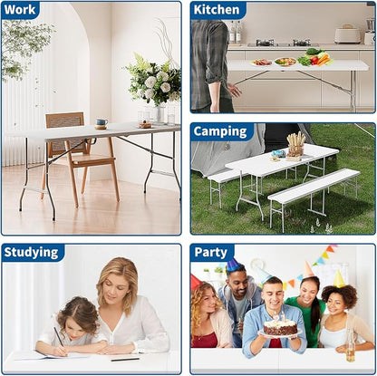 Folding Table 6ft, Foldable Portable Heavy Duty Plastic Fold-in-Half Utility - Image 8