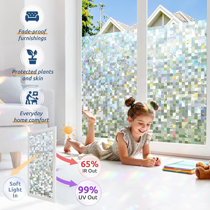 rabbitgoo Stained Glass Window Privacy Film Mosaic Pattern, Frosted Glass - Image 5