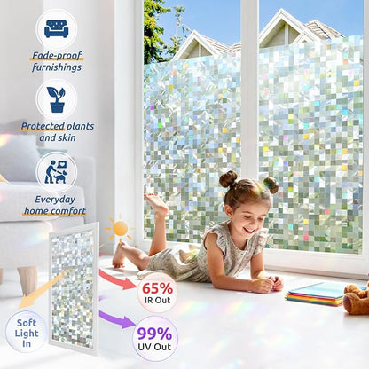 rabbitgoo Stained Glass Window Privacy Film Mosaic Pattern, Frosted Glass - Image 5