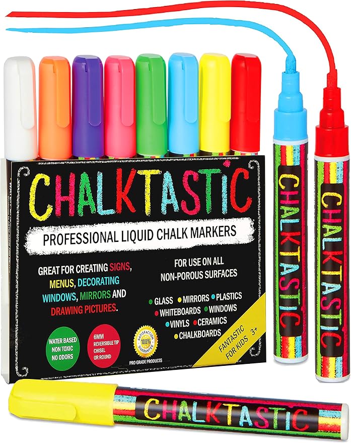 Chalkboard Markers Set of 8 Washable, Erasable Chalk Ink Dry Erase Pens by ChalkTatsic+%28CIW0R%29