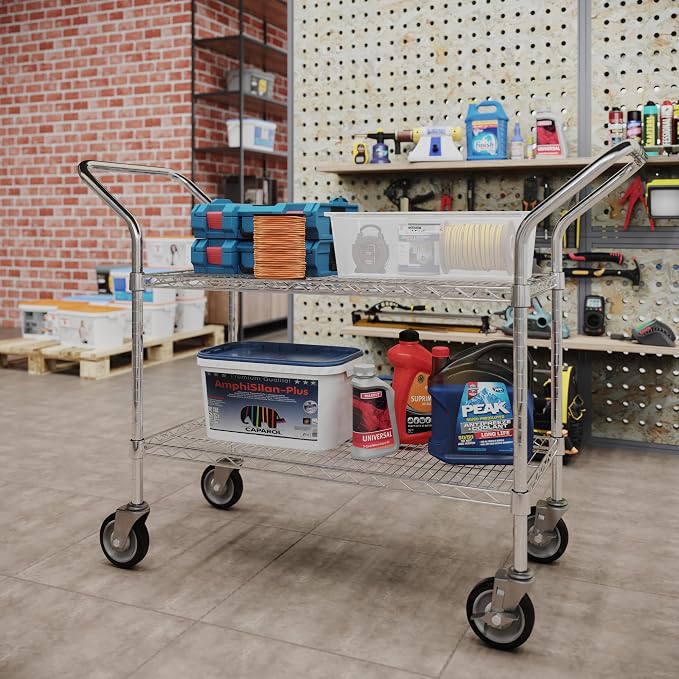 18" W x 36" L x 36" H Chrome Heavy Duty Utility Cart | 2-Tier | NSF Commercial - Image 4