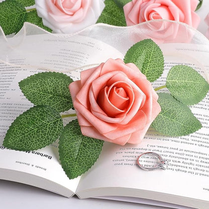 AmyHomie 25pcs Real Looking Artificial Shades of Blush Roses w/Stem - Image 7