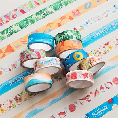 YUBBAEX 10 Rolls Four Seasons Washi Tape Set Beach Ice Cream Masking Decorative - Image 3