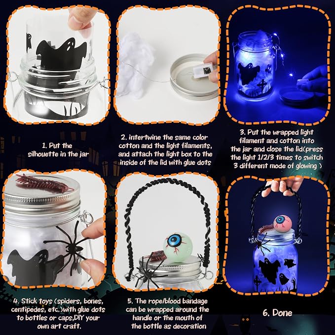 Halloween Crafts Activities For Kids Ages 4-12, 8 Pack Glass Mason Jar for - Image 3