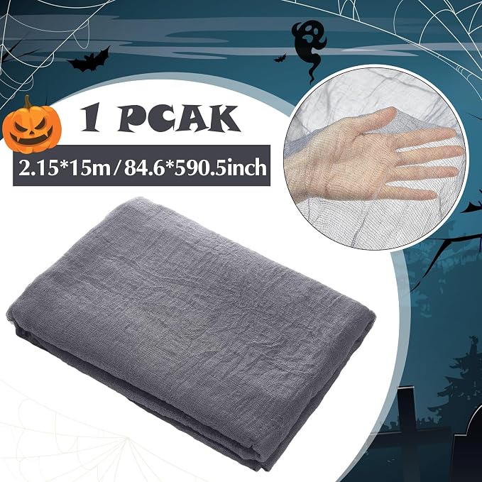Boao Halloween Cheese cloth 84.65 x 590.55 Inch Gray Cheesecloth Roll - Image 2