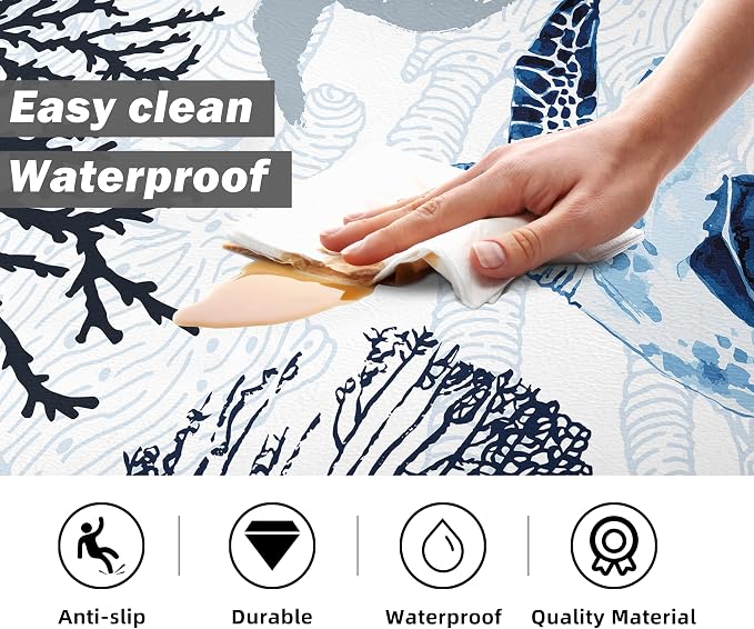 Coastal Beach Kitchen Floor Mat Rugs Nautical Decorative Coral Sea Turtle - Image 4