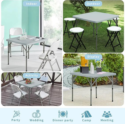 34" Square Folding Table, Party Use, HDPE Plastic Tabletop - Image 7