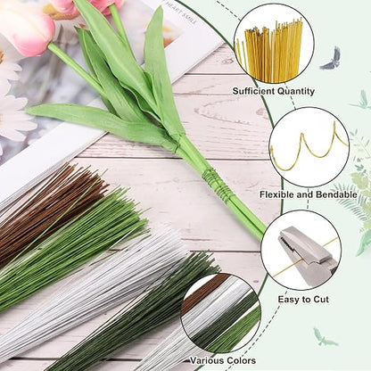 PATIKIL 32 Inch 22 Gauge Floral Stem Wire, 2 Pack/80 Pieces Bouquet Stem Paper - Image 3