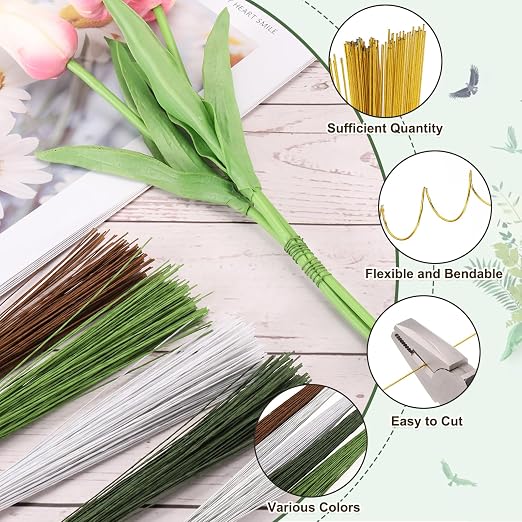 PATIKIL 32 Inch 22 Gauge Floral Stem Wire, 5 Pack/200 Pieces Bouquet Stem Paper - Image 3