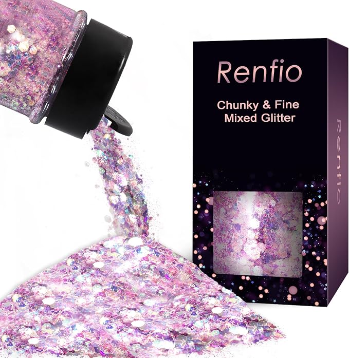 Renfio Opal Chunky Glitter, 1.75oz/50g Pink Glitter, Dreamy High Sparkle Glitter by Renfio