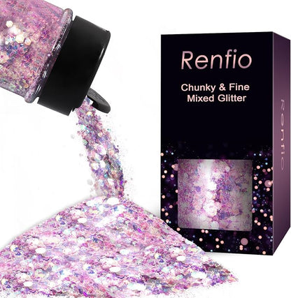 Renfio Opal Chunky Glitter, 1.75oz/50g Pink Glitter, Dreamy High Sparkle Glitter by Renfio
