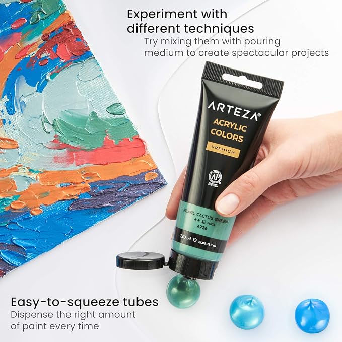 Arteza Metallic Acrylic Paint, Rich Pigments, Non Fading, Non Toxic Paints - Image 4