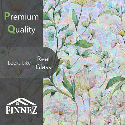 FINNEZ Window Privacy Film Stain Glass Film Flowers Rainbow Window Film Window - Image 7