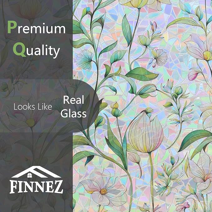 FINNEZ Window Privacy Film Stain Glass Film Flowers Rainbow Window Film Window - Image 6