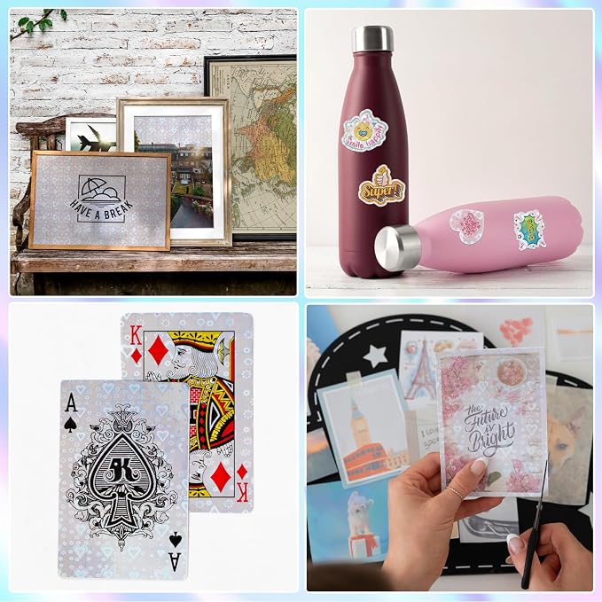 36 Sheets Holographic Sticker Paper, Holographic Laminate Sheets, A4 Size Clear - Image 6