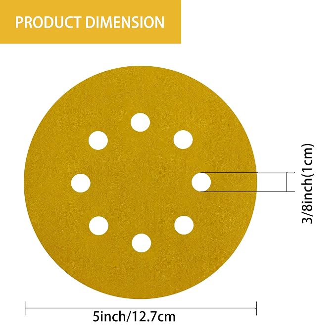 150PCS 600 Grit Gold Sanding Discs, 5-Inch 8-Hole Sandpaper - Image 6
