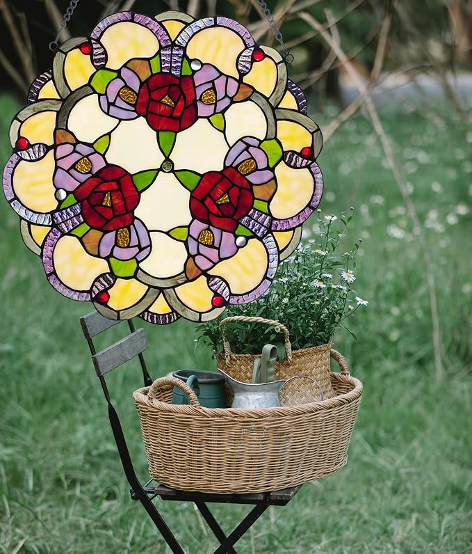 PA0001 Rose Flowers Stained Glass Window Panel W 16" x H 16" Window Suncatcher - Image 3