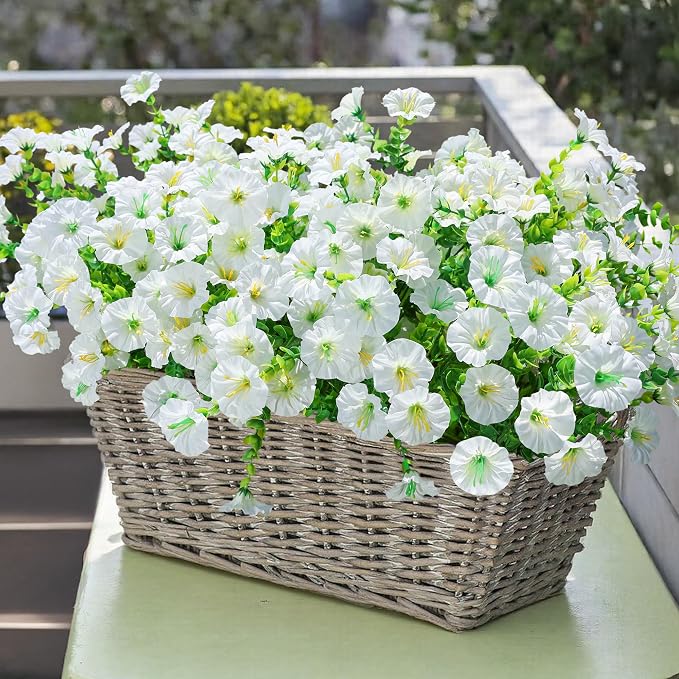 Artificial Flowers Fake Plants for Outdoors Decoration, 12 Bundles White Silk - Image 2